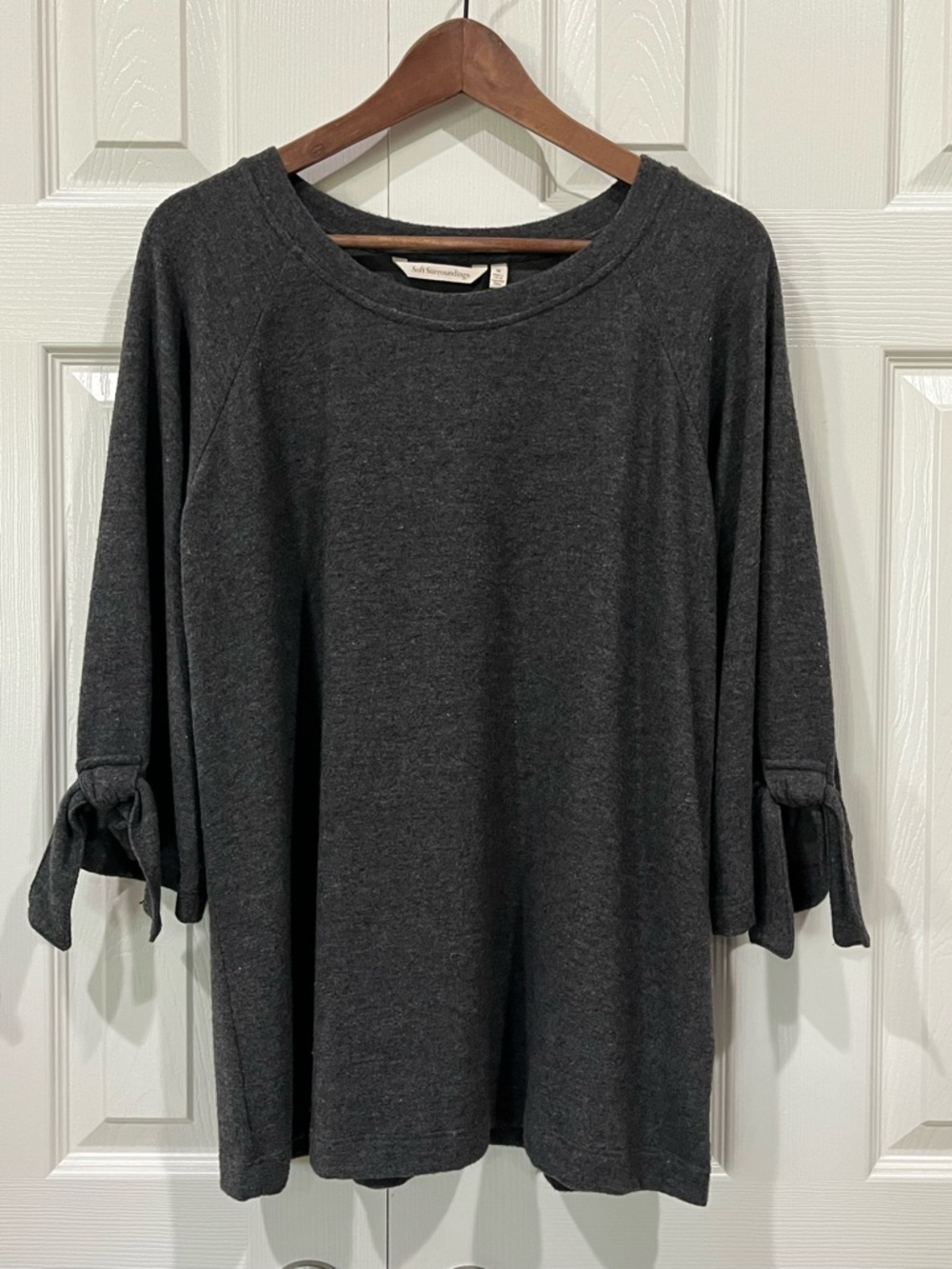 Soft Surroundings Tie Sleeve Blouse 3/4 Sleeve Gray Women’s M